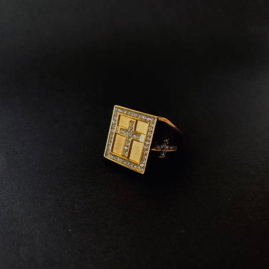 Crystal Cross Signet Ring
