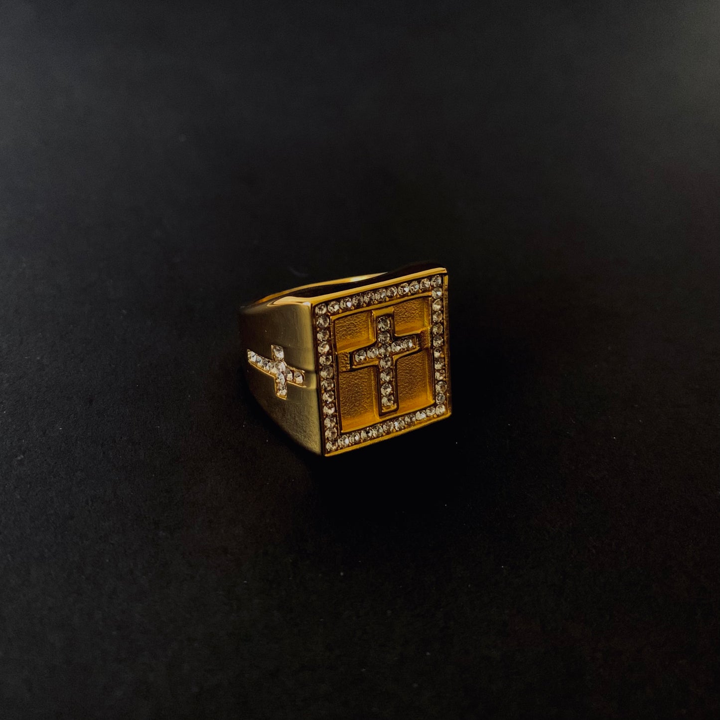 Crystal Cross Signet Ring