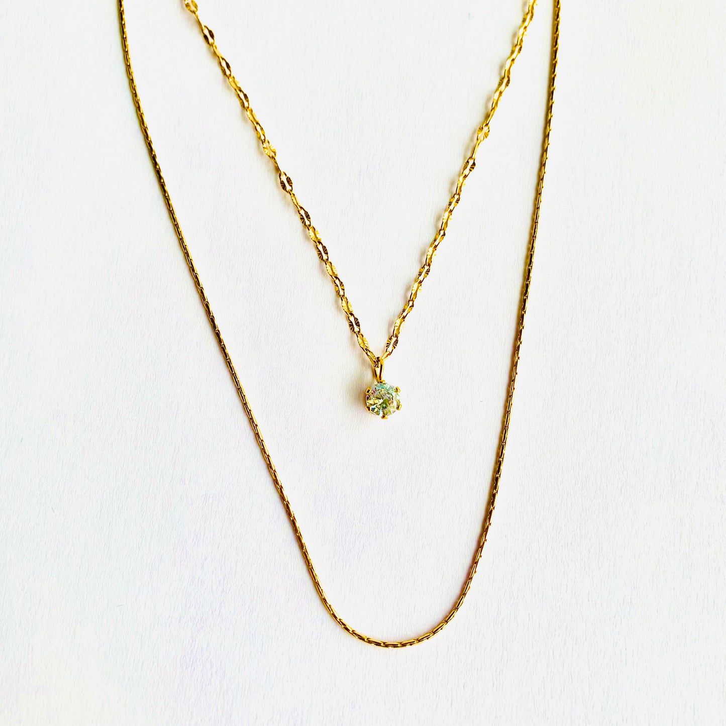 Double Layered Solitaire Pendant Necklace