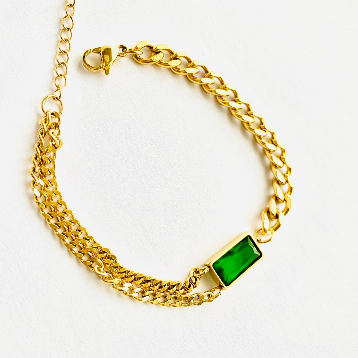 Chunky Gold Chain Emerald Pendant Bracelet