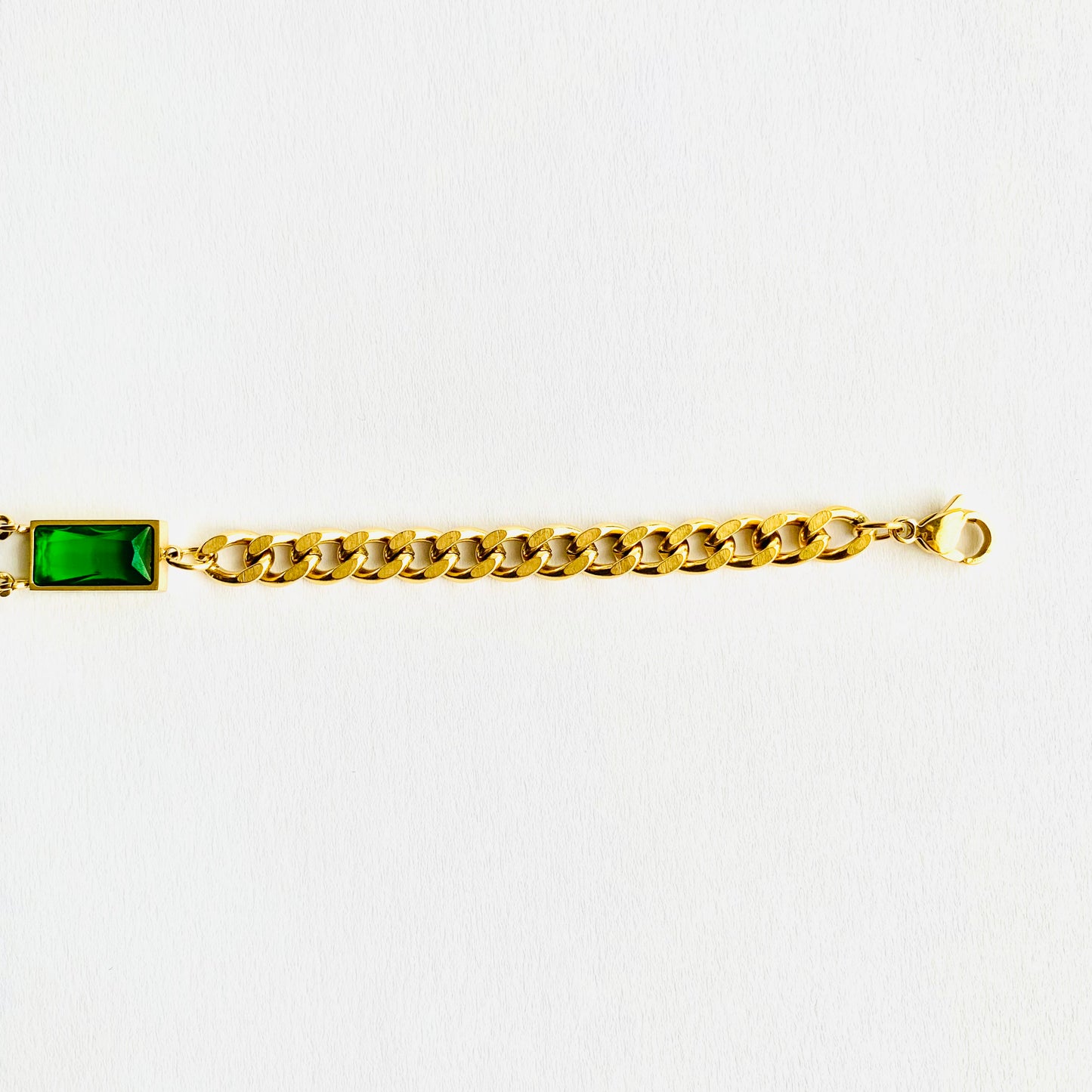 Chunky Gold Chain Emerald Pendant Bracelet