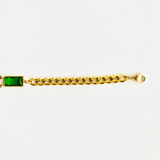 Chunky Gold Chain Emerald Pendant Bracelet