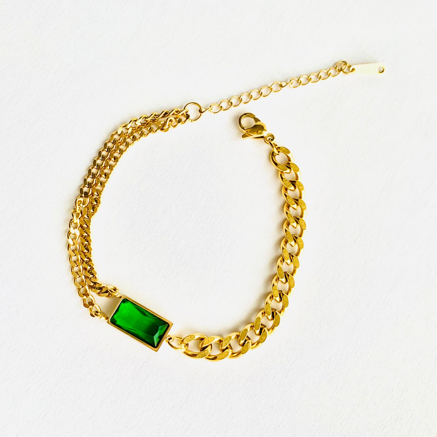 Chunky Gold Chain Emerald Pendant Bracelet
