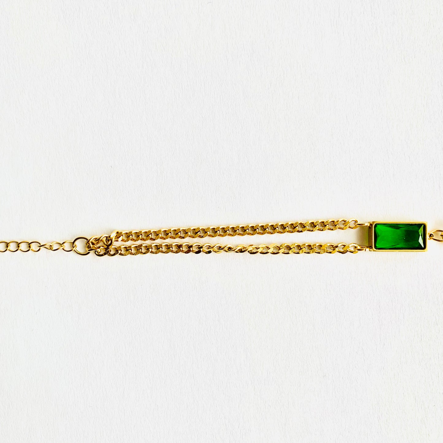 Chunky Gold Chain Emerald Pendant Bracelet