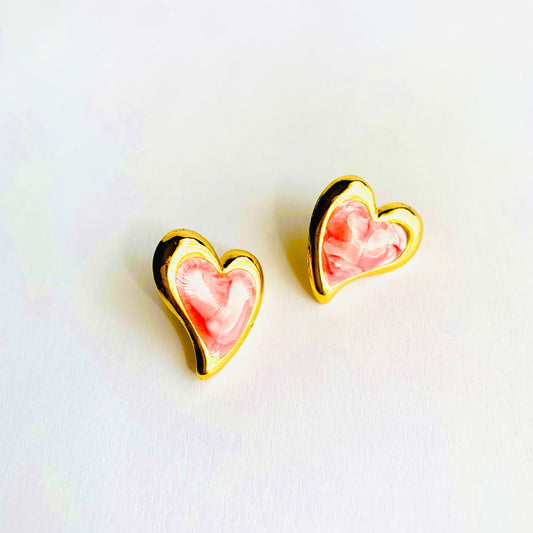 Pink Heart Button Studs
