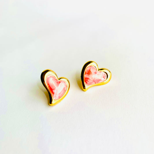 Pink Heart Button Studs