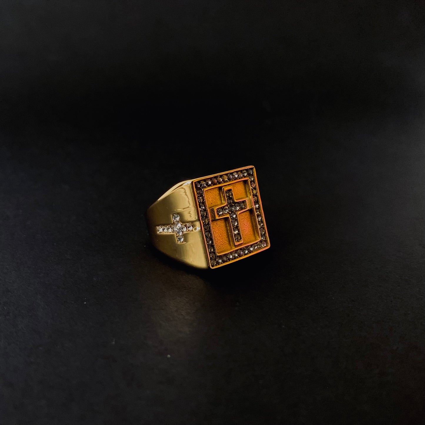 Crystal Cross Signet Ring