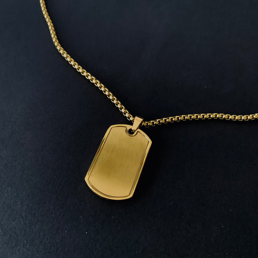 Gold Dog Tag Pendant Necklace