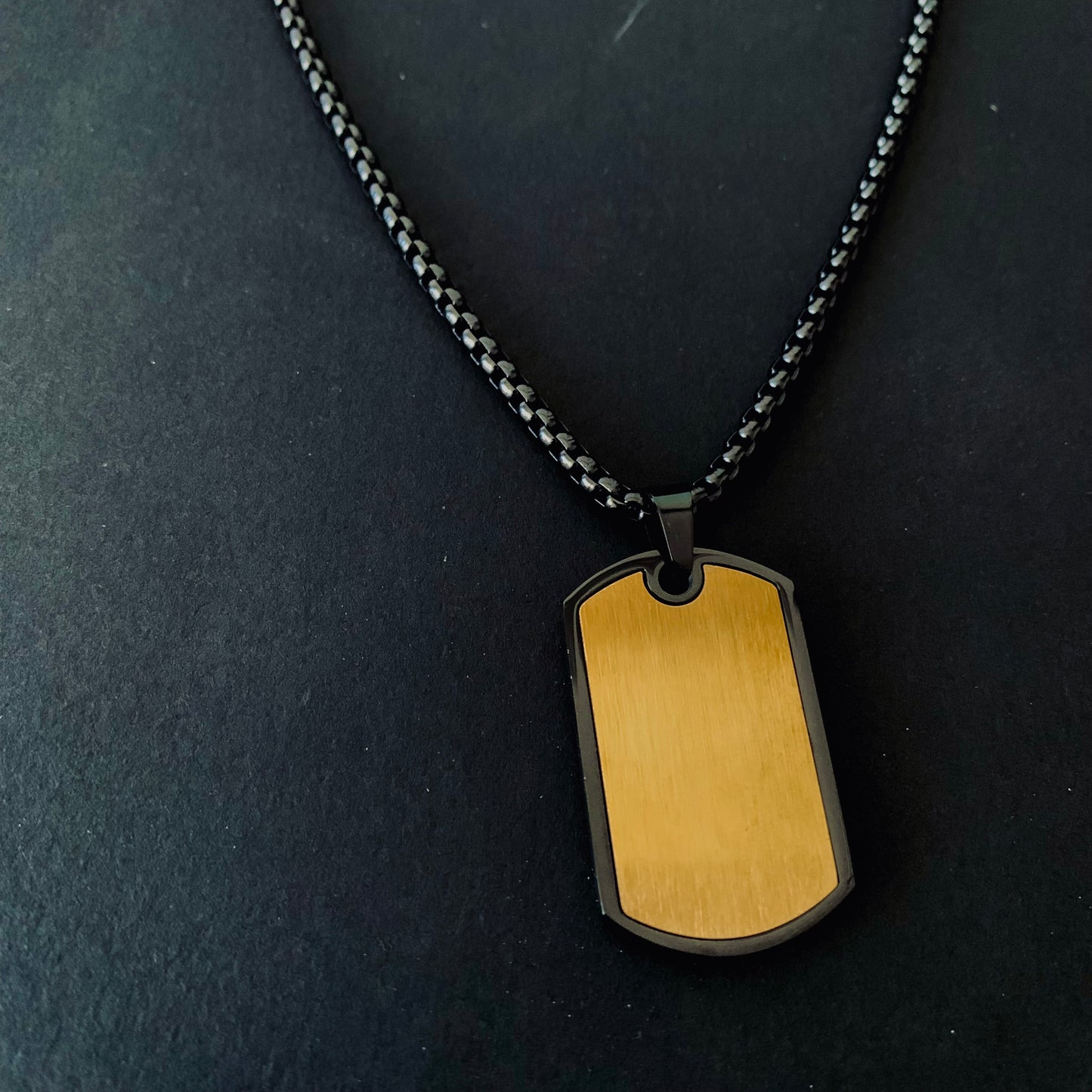Black & Gold Dog Tag Pendant Necklace