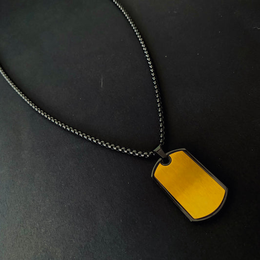 Black & Gold Dog Tag Pendant Necklace
