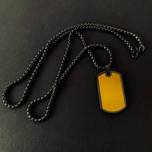 Black & Gold Dog Tag Pendant Necklace