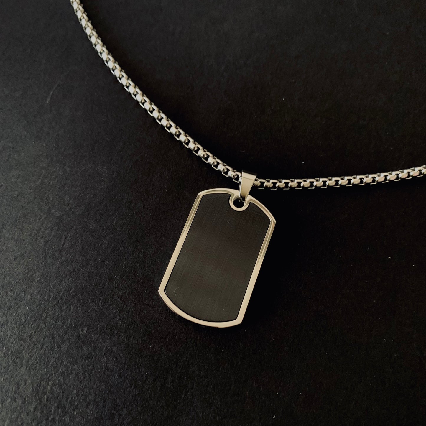 Silver & Black Dog Tag Pendant Necklace