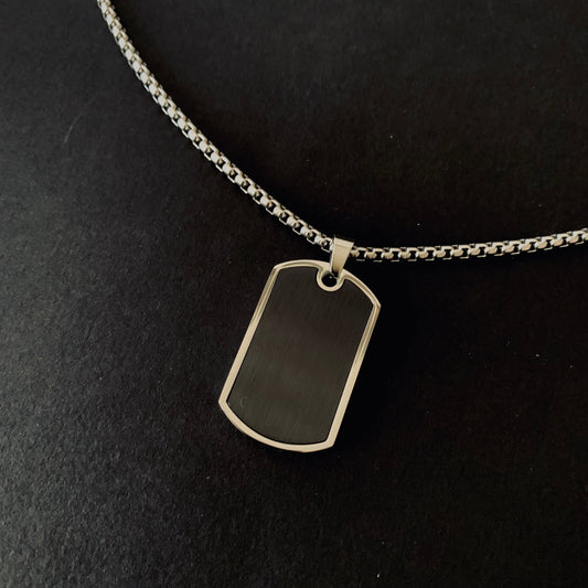 Silver & Black Dog Tag Pendant Necklace