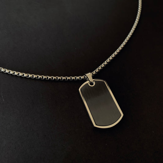Silver & Black Dog Tag Pendant Necklace