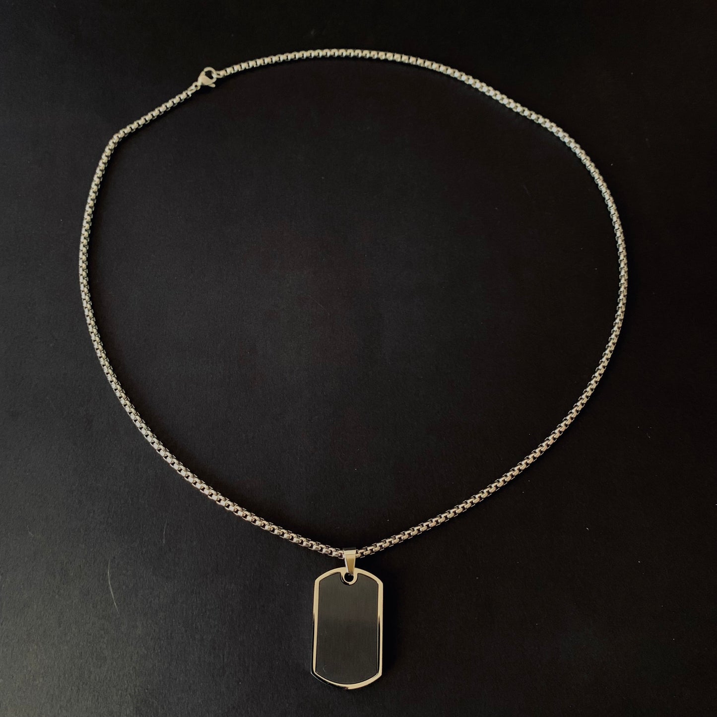 Silver & Black Dog Tag Pendant Necklace