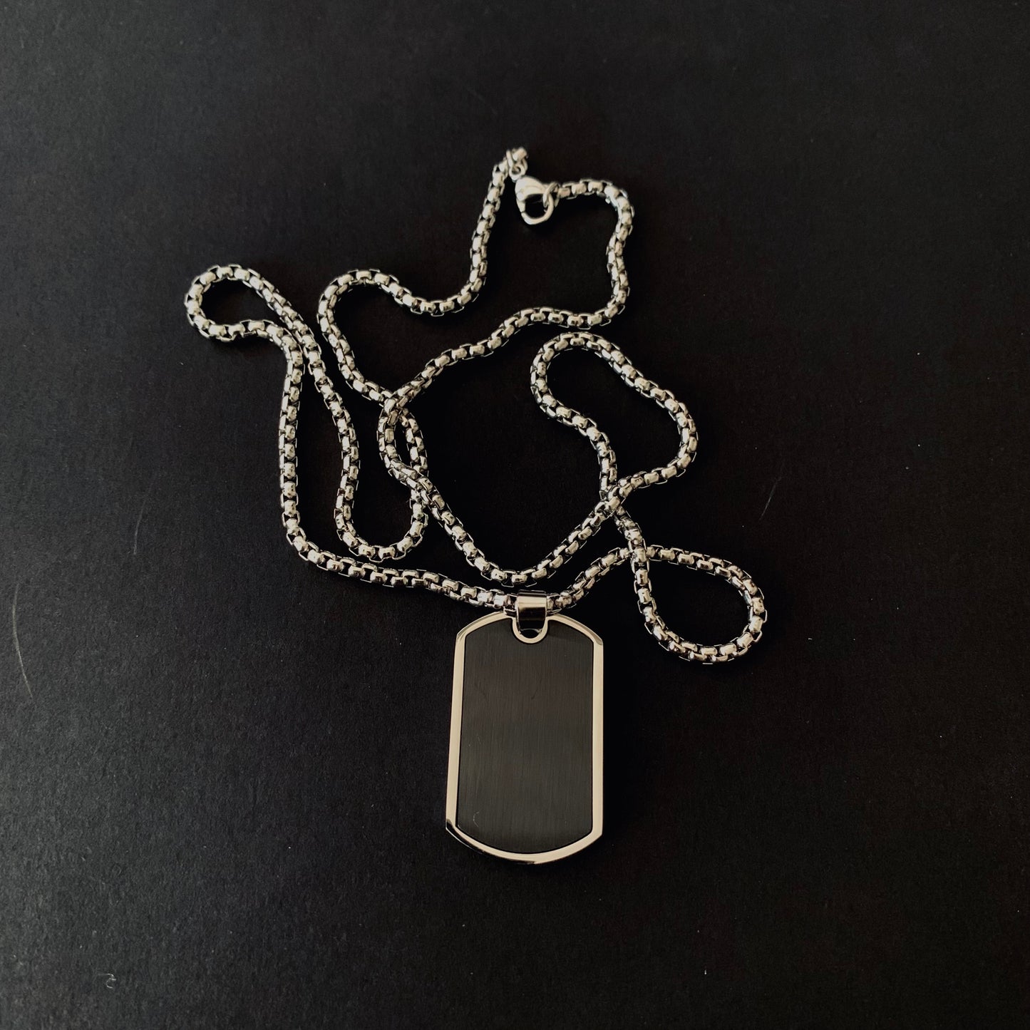 Silver & Black Dog Tag Pendant Necklace