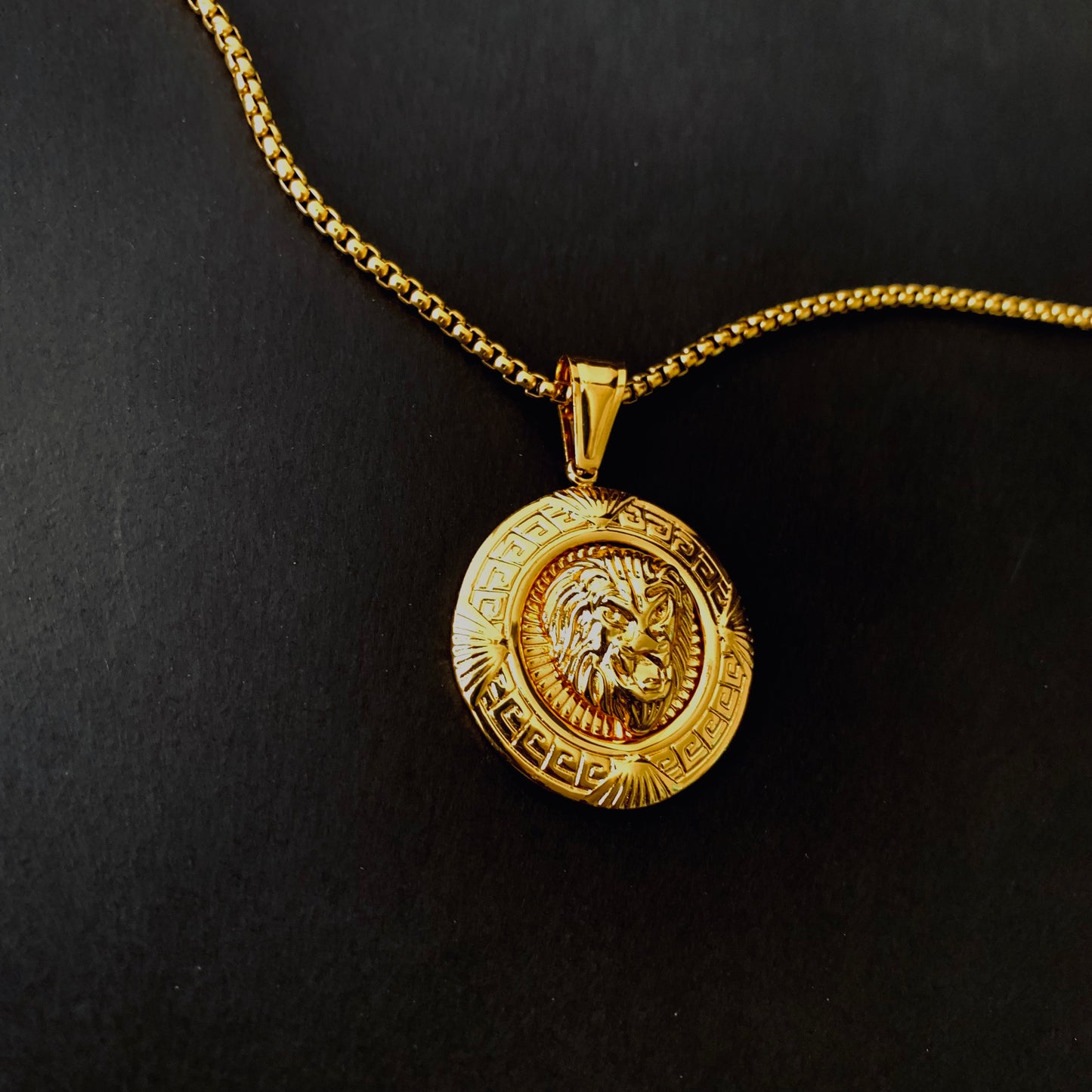 Gold Round Lion Pendant Necklace