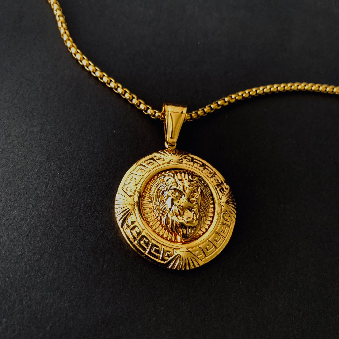 Gold Round Lion Pendant Necklace